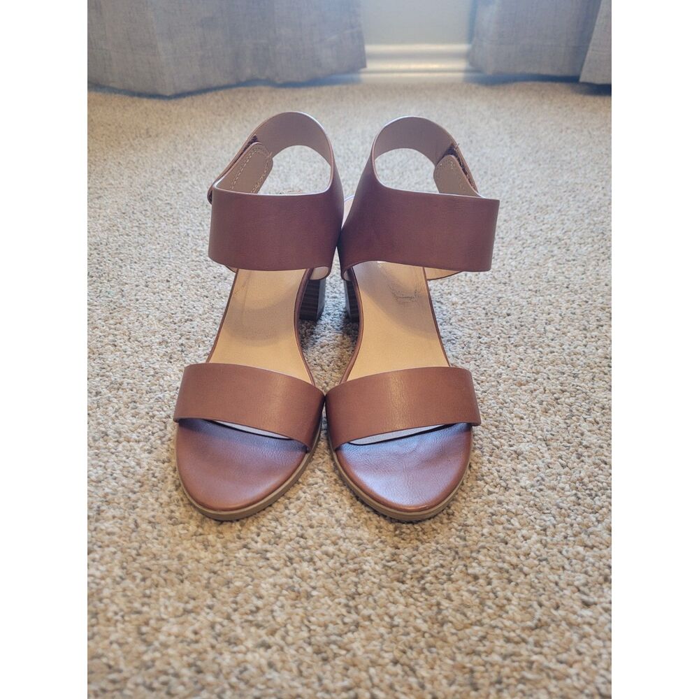 Soda Womens Block Heel Sandals Size 8 Cognac Brown Ankle Strap Open Toe - Picture 2 of 4